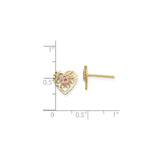 14k Two Tone Gold Heart Stud Earrings with Rose Gold Flower and Filigree Design