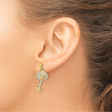 14k Yellow Gold Drop Earrings with Textured Palm Tree Design, Two-Tone Tropical Style for Women