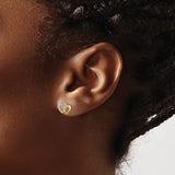 14k Yellow Gold Intertwined Heart Stud Earrings, Two-Tone Textured Heart Design for Women