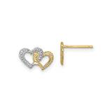 14k Yellow Gold Intertwined Heart Stud Earrings, Two-Tone Textured Heart Design for Women