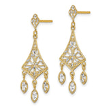 14k Yellow Gold Filigree Dangle Drop Earrings with Floral and Leaf Motif