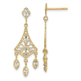 14k Yellow Gold Filigree Dangle Drop Earrings with Floral and Leaf Motif