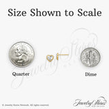 14k Yellow Gold Heart Stud Earrings with Faceted Center and Beaded Border