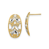 14k Yellow Gold and Rhodium Stud Earrings with Floral Scroll and Marquise Leaf Design