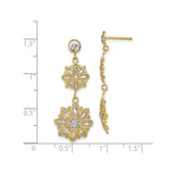 14k Yellow Gold Dangle Earrings with Rhodium Floral Filigree and Two-Tone Layered Flower Design