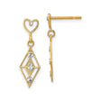 14k Yellow Gold Dangle Earrings with Open Heart Top and Geometric Drop Design