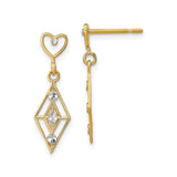 14k Yellow Gold Dangle Earrings with Open Heart Top and Geometric Drop Design