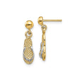 14k Yellow Gold Flip Flop Charm Earrings, Beach Theme Dangle Design with Leverback Closure
