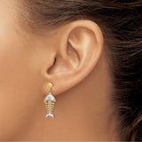 14k Yellow Gold Dangle Earrings with Diamond Accents, Fishbone Nautical Design