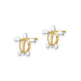 14k Yellow Gold Sea Turtle Stud Earrings, Two Tone Marine Motif Animal Design for Women