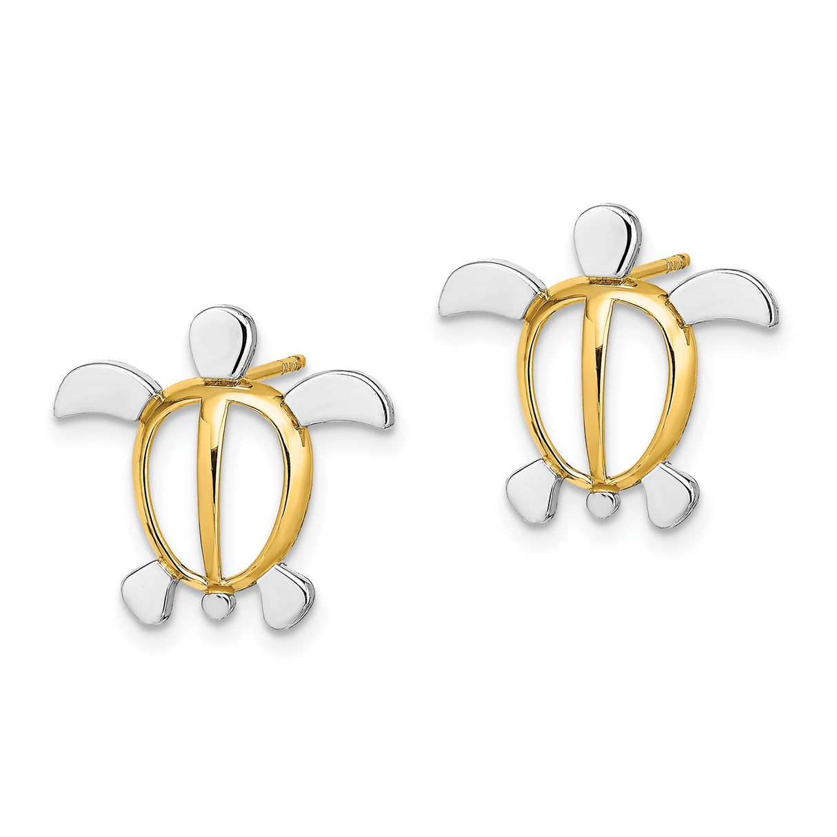 14k Yellow Gold Turtle Stud Earrings, Open Design, Polished Finish, Ocean Nature Theme
