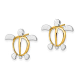 14k Yellow Gold Turtle Stud Earrings, Open Design, Polished Finish, Ocean Nature Theme