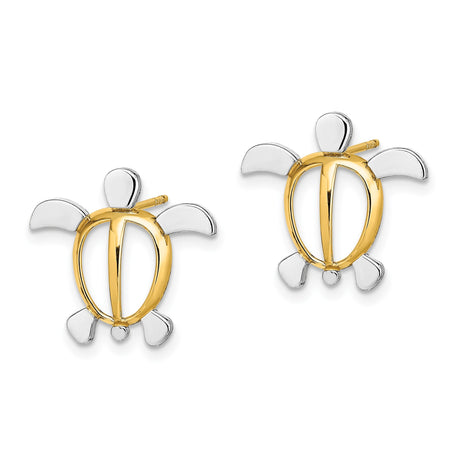 14k Yellow Gold Turtle Stud Earrings, Open Design, Polished Finish, Ocean Nature Theme