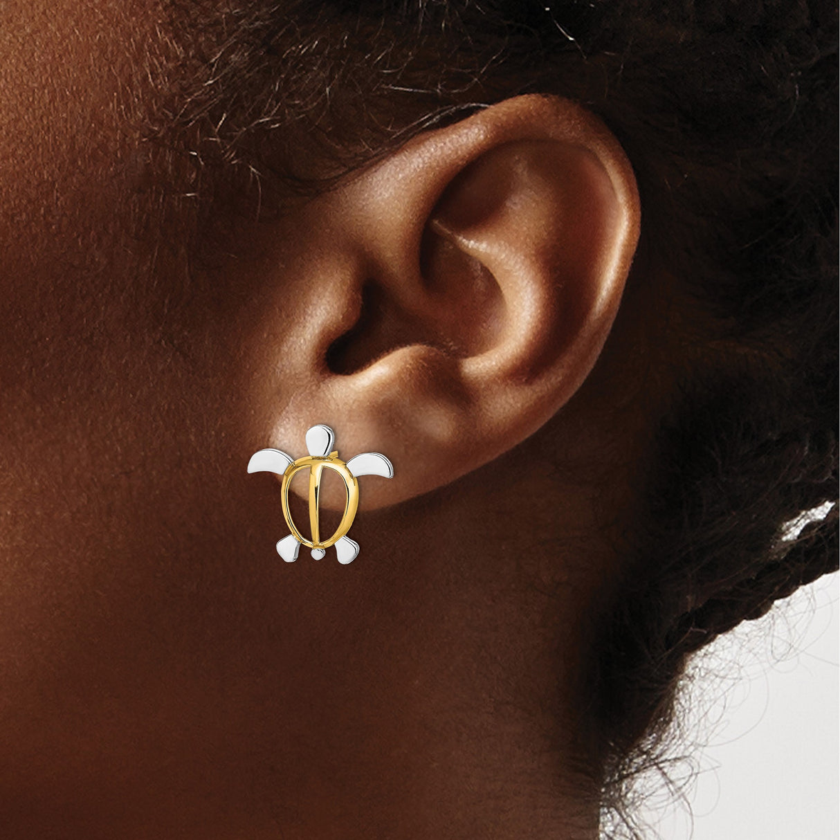 14k Yellow Gold Turtle Stud Earrings, Open Design, Polished Finish, Ocean Nature Theme
