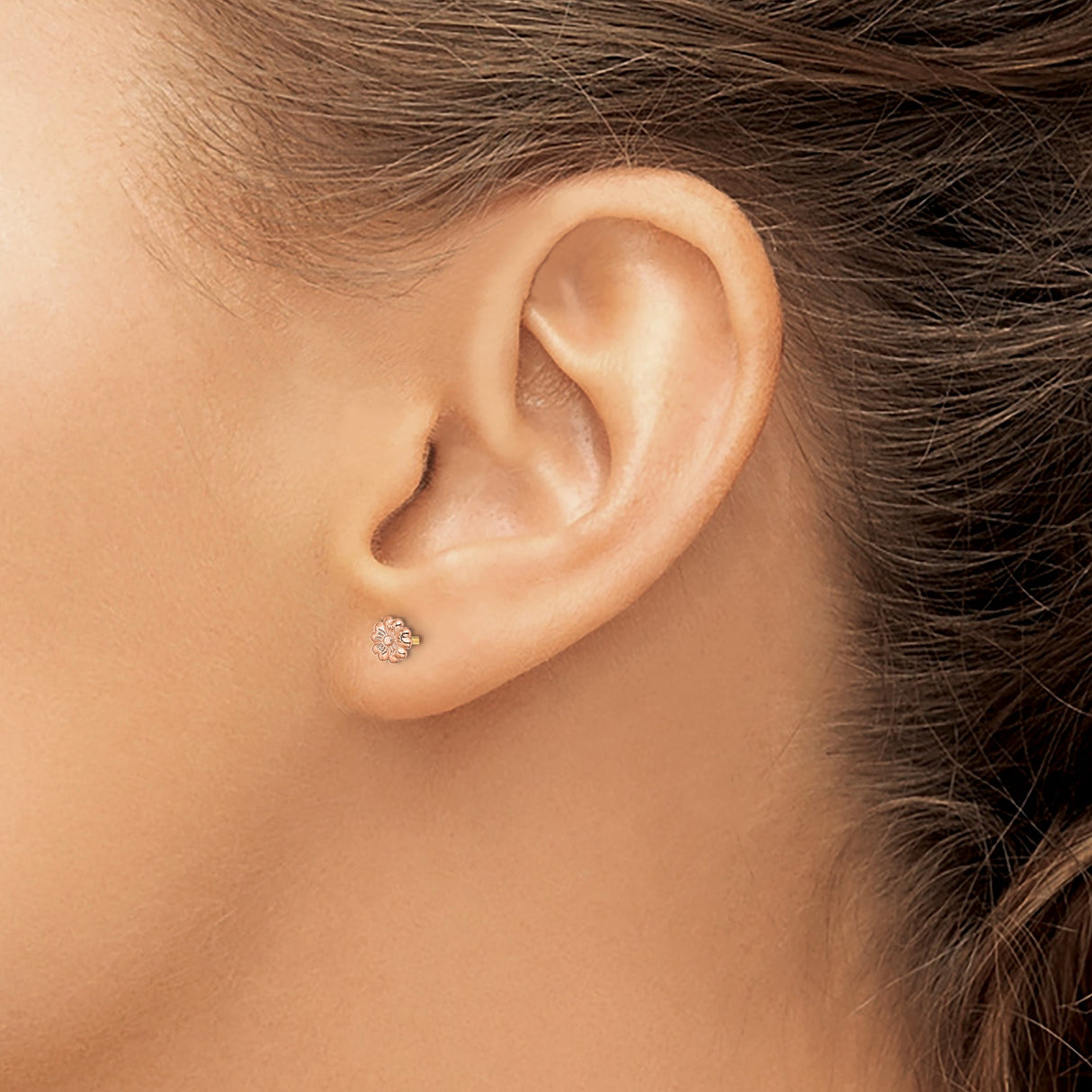 14k Two-Tone Gold Flower Stud Earrings with Rose Gold Floral Design for Women