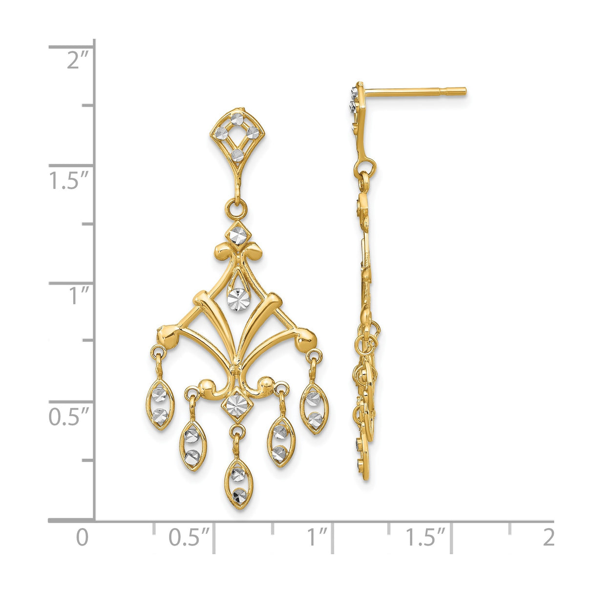 14k Yellow Gold Chandelier Earrings with Openwork Design and Diamond-Cut Accents