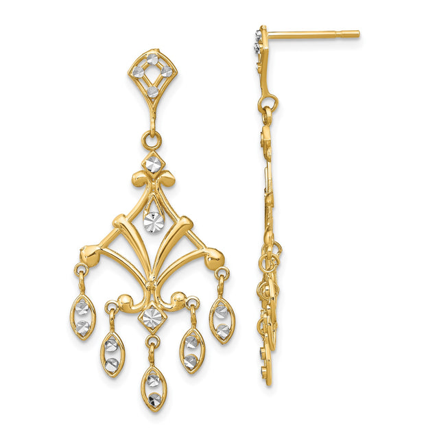 14k Yellow Gold Chandelier Earrings with Openwork Design and Diamond-Cut Accents
