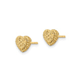 14k Yellow Gold Heart Stud Earrings with Diamond Cut Textured Design