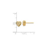 14k Yellow Gold Heart Stud Earrings with Diamond Cut Textured Design