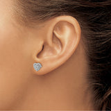 14k White Gold Heart Stud Earrings, Diamond-Cut Textured Lightweight Design for Women