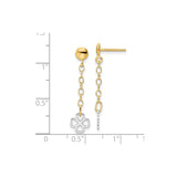 14k Two-Tone Gold Dangle Earrings with Chain Drop and Openwork Four-Leaf Clover Charm