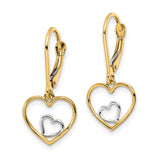 14k Yellow Gold Dangle Earrings, Two-Tone Double Open Heart Leverback Design