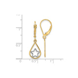 14k Yellow Gold Teardrop Dangle Earrings with Rhodium Star Design and Leverback Closure