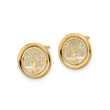 14K Yellow Gold Tree Of Life Stud Earrings Openwork Circle
