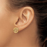 14K Yellow Gold Tree Of Life Stud Earrings Openwork Circle