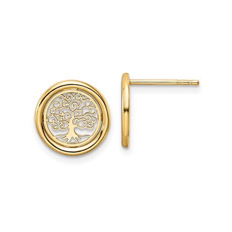 14k Yellow Gold Tree of Life Stud Earrings for Women, Openwork Circle Design with Symbolic Growth and Strength, Celtic Nature Inspired Jewelry, Spiritual Post Studs, Everyday Gold Earrings