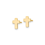 14k Yellow Gold Cross Stud Earrings, Minimalist Christian Design, Polished Finish