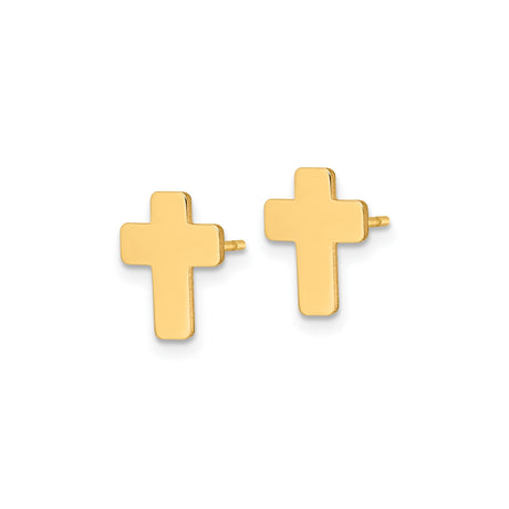 14k Yellow Gold Cross Stud Earrings, Polished Christian Faith Jewelry for Women and Unisex Wear