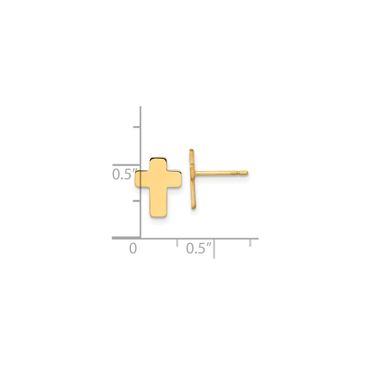 14k Yellow Gold Cross Stud Earrings, Polished Christian Faith Jewelry for Women and Unisex Wear