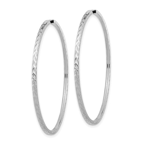 14k White Gold Hoop Earrings, High Polish with Chevron Pattern, Lightweight Minimalist Design