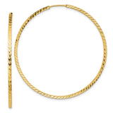 14k Yellow Gold Hoop Earrings, Large Thin Diamond Cut Textured Endless Hoops for Women