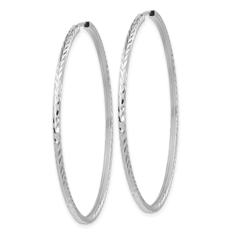 14k White Gold Hoop Earrings with Diamond Cut Textured Design, Lightweight Endless Style