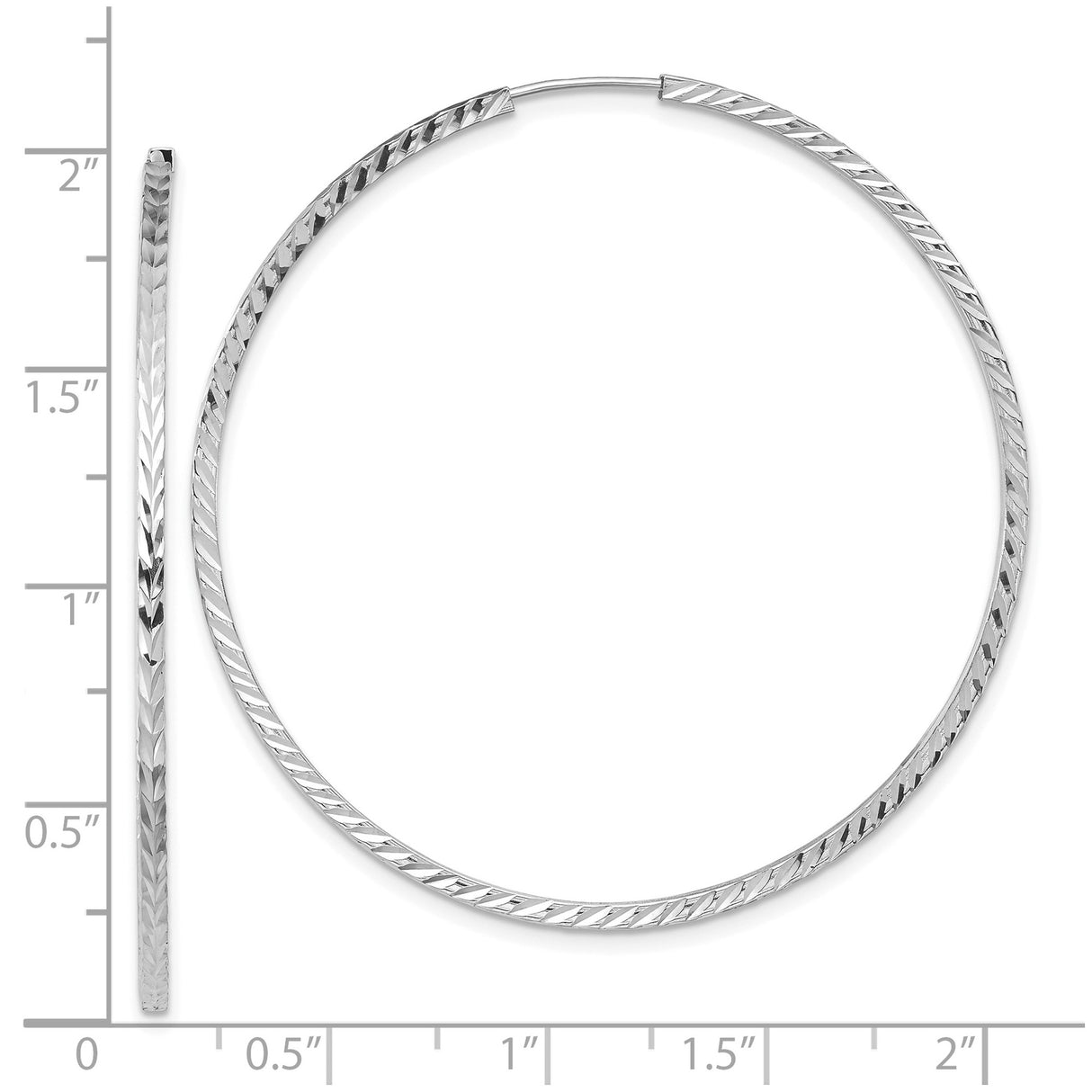 14k White Gold Hoop Earrings with Diamond Cut Textured Design, Lightweight Endless Style