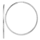 14k White Gold Hoop Earrings with Diamond Cut Textured Design, Lightweight Endless Style