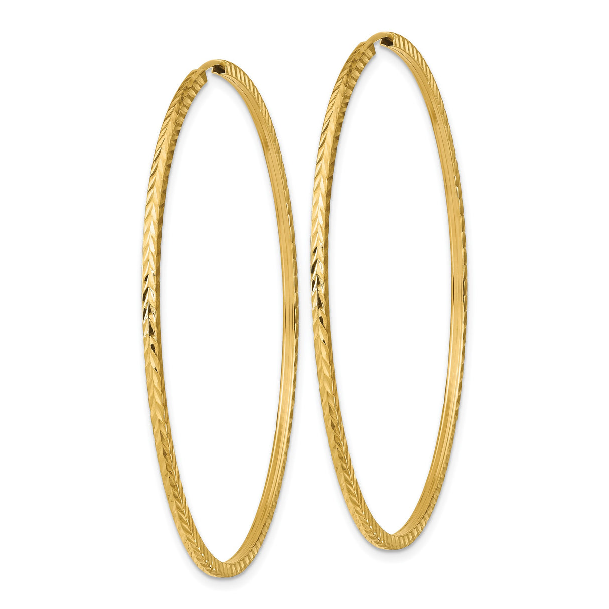 14k Yellow Gold Hoop Earrings, Large Textured Diamond-Cut Round Design for Women