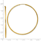 14k Yellow Gold Hoop Earrings, Large Textured Diamond-Cut Round Design for Women