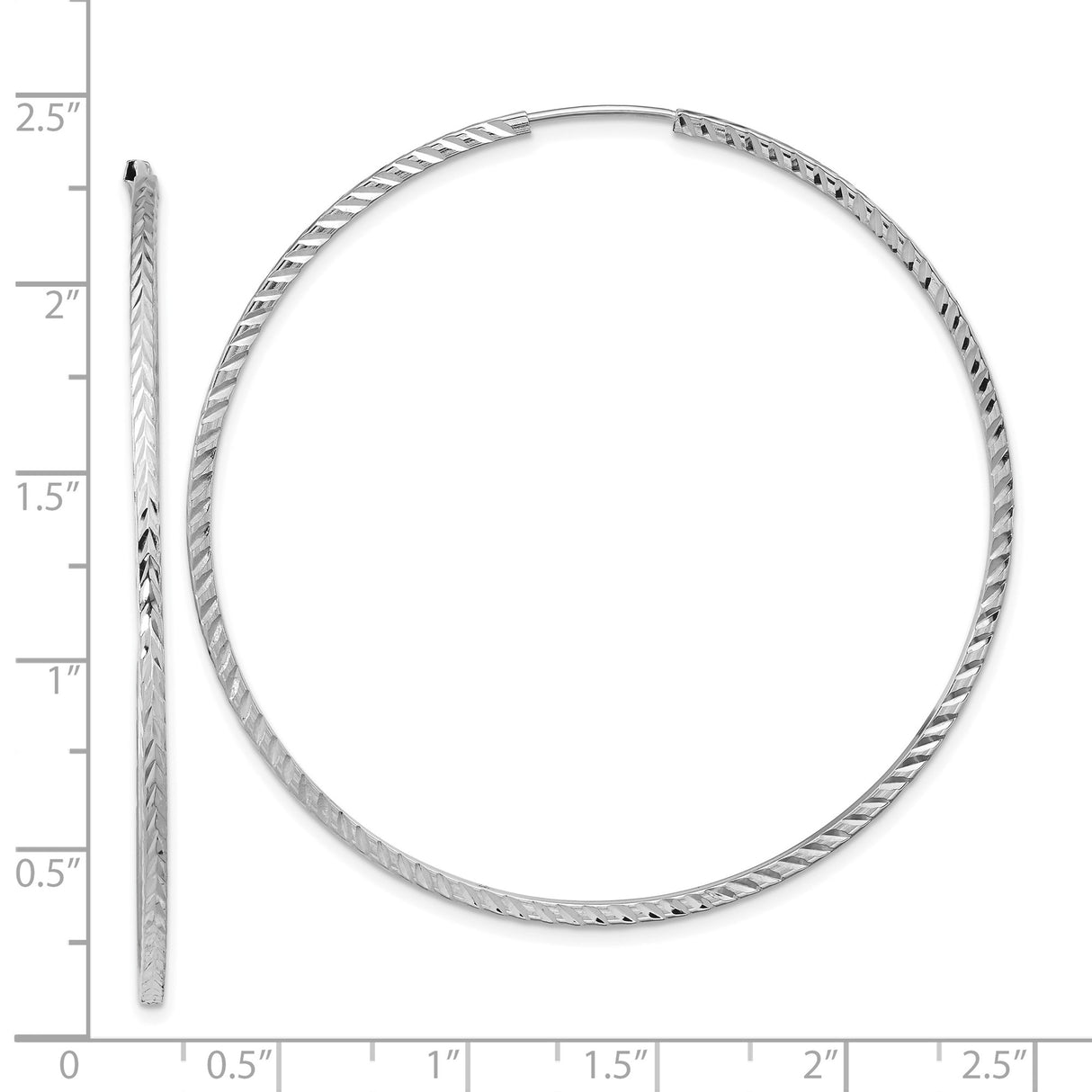 14k White Gold Hoop Earrings, Large Textured Chevron Pattern Diamond Cut Hoops for Women