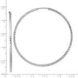 14k White Gold Hoop Earrings, Large Textured Chevron Pattern Diamond Cut Hoops for Women