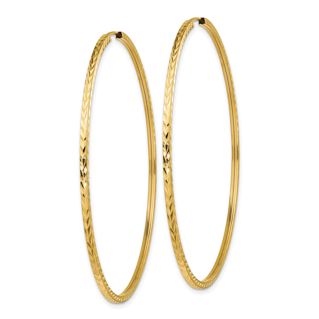 14k Yellow Gold Hoop Earrings, Diamond Cut Lightweight Large Round Polished Design