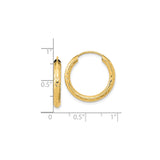 14k Yellow Gold Hoop Earrings, Textured Diamond Cut Leaf Design, Polished Finish, Medium Size