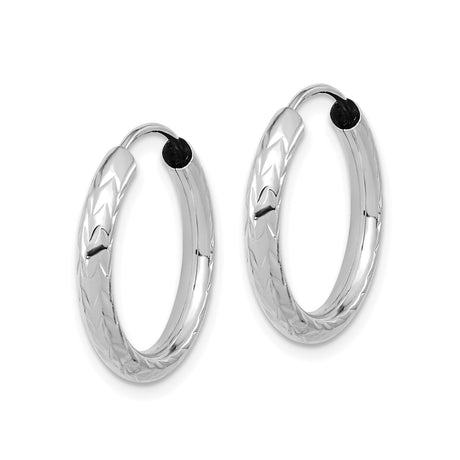 14k White Gold Hoop Earrings with Polished Finish and Chevron Design