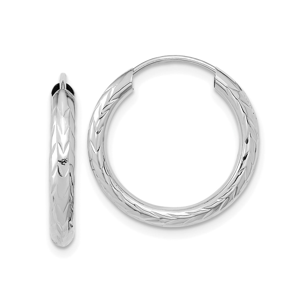 14k White Gold Hoop Earrings with Polished Finish and Chevron Design