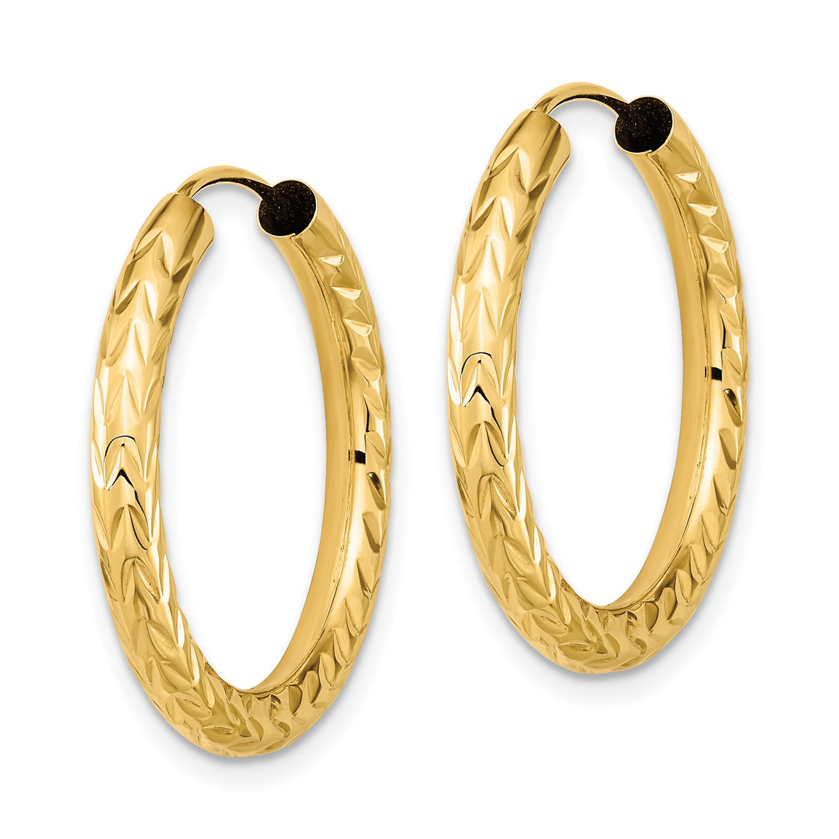 14k Yellow Gold Hoop Earrings, Polished Diamond-Cut Round Lightweight Hoops for Women