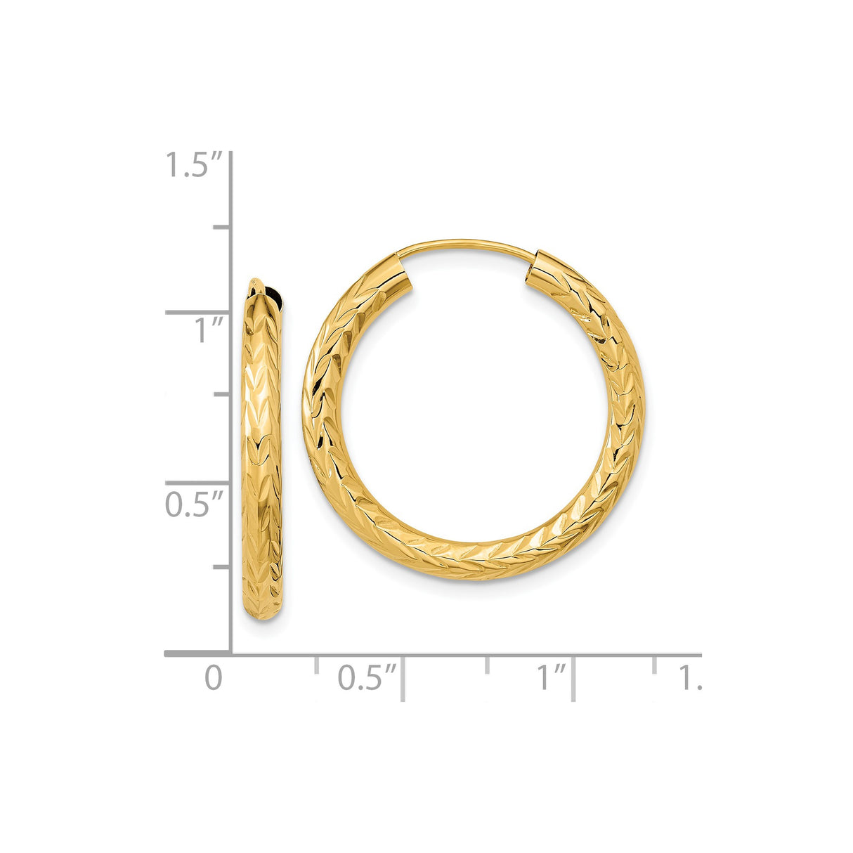 14k Yellow Gold Hoop Earrings, Polished Diamond-Cut Round Lightweight Hoops for Women