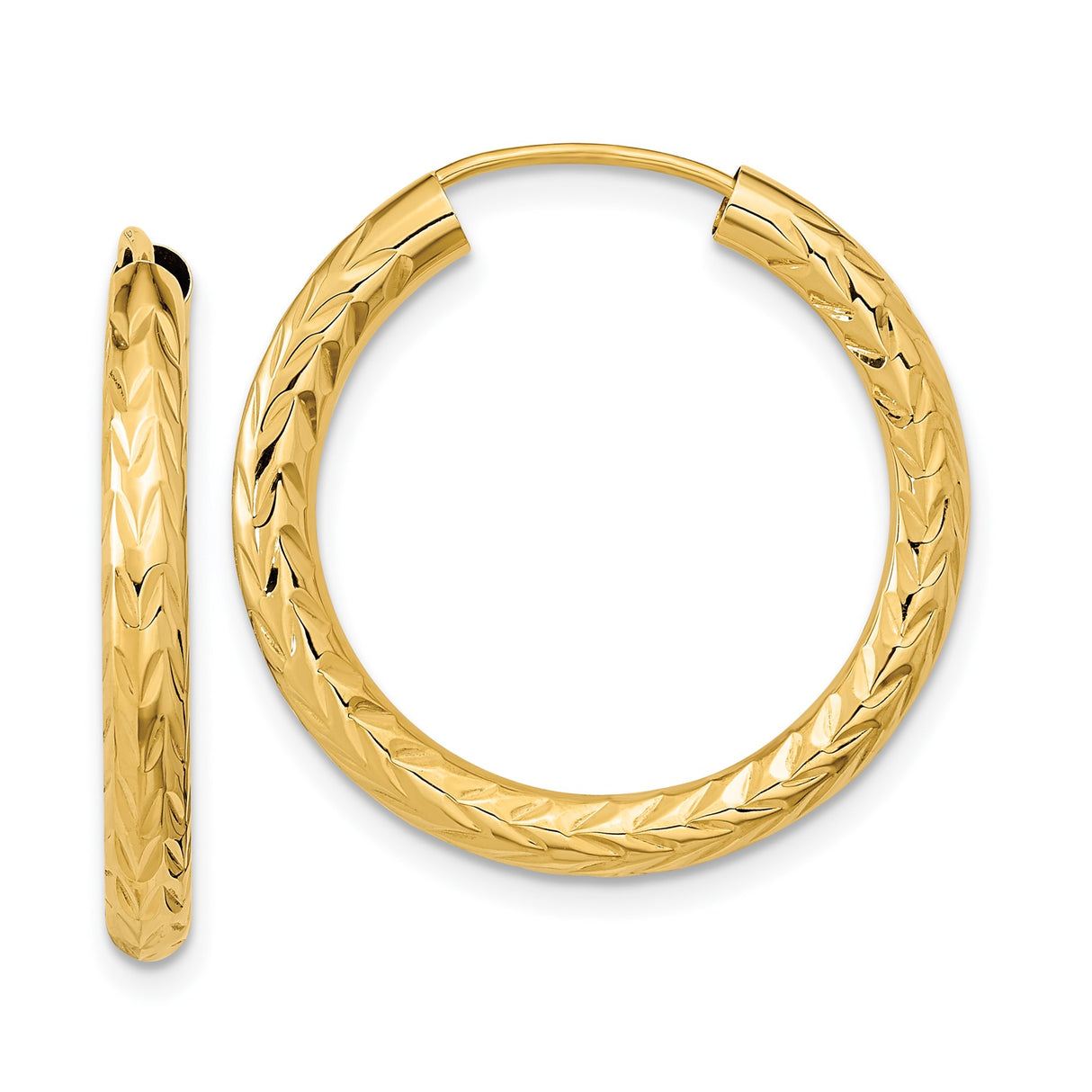 14k Yellow Gold Hoop Earrings, Polished Diamond-Cut Round Lightweight Hoops for Women