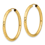 14k Yellow Gold Hoop Earrings, Diamond Cut Textured Lightweight Style for Women